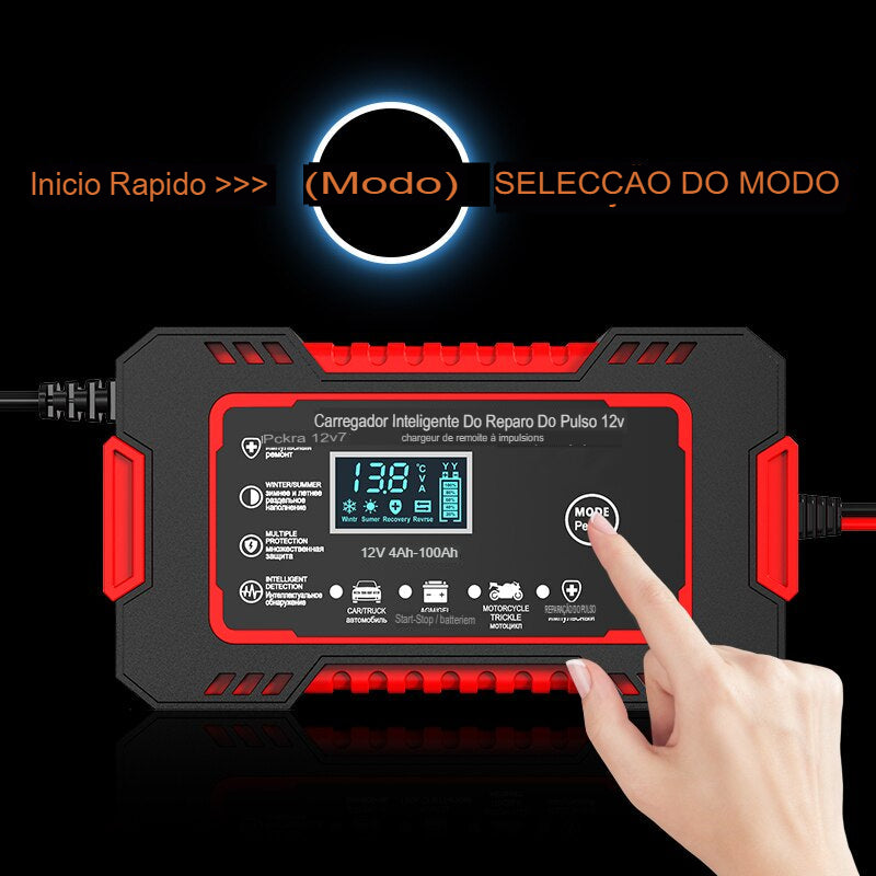 Chargeur de batterie auto-moto avec écran LCD, 12V, 6A, charge rapide avec réparation intelligente, 10ah jusqu'à 300 ampères