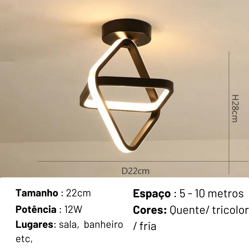 Luminária de teto Triangular sobrepor
