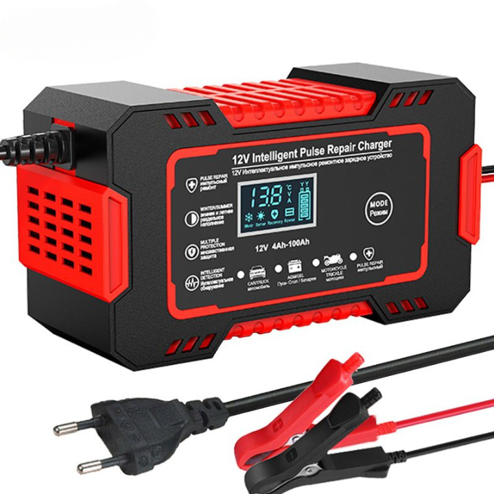Chargeur de batterie auto-moto avec écran LCD, 12V, 6A, charge rapide avec réparation intelligente, 10ah jusqu'à 300 ampères